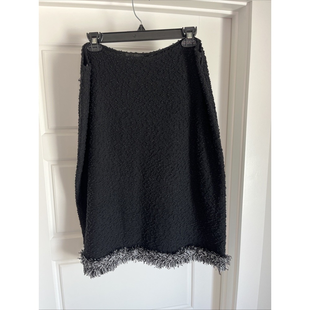 St John Knit Black Textured Wool Blend Pencil Skirt Size 16 Luxury